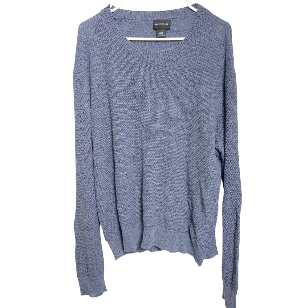 Club Monaco Mens XL Linen Cotton Textured Knit Sweater Blue LS  Pullover Layerin